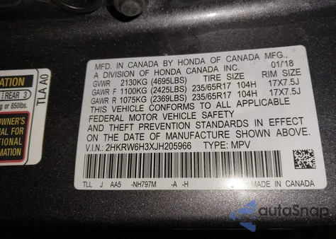 2018 Honda Cr-V Lx z USA, uszkodzony, nr VIN 2HKRW6H3XJH205966